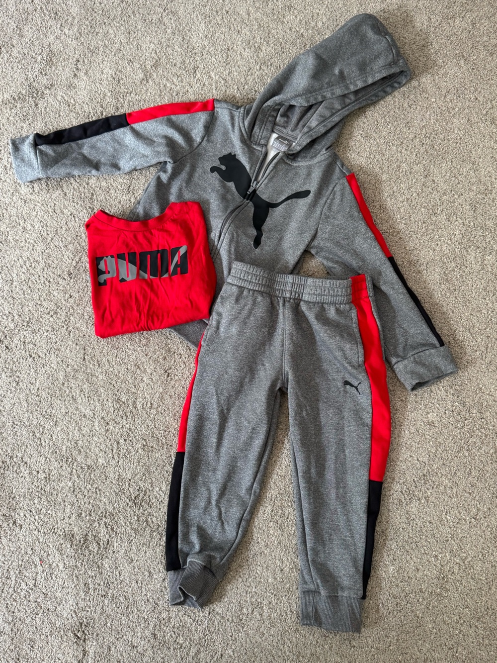 Puma 4T Kids Gray and Red Hoodie & Jogger 3pc Set